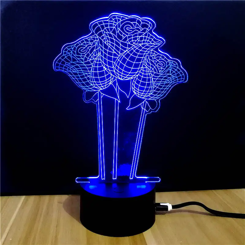 Розы цветы 3D светодиодный светильник акриловый знак домашний декор Подарочные