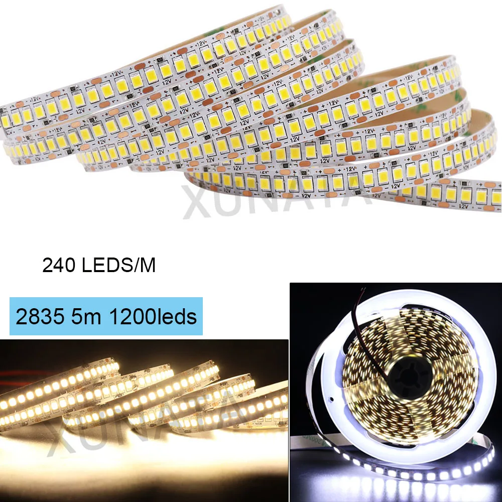 

5M LED Strip DC12V SMD2835 5M 1200LEDs Flexible Led Tape Non Waterproof LED Ribbon Stripe Under Cabinet Light White/Warm White