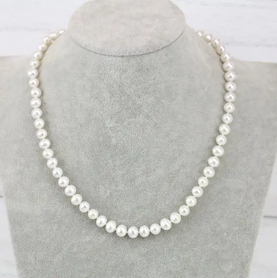 comprar Nova Arriver Genuine Água Doce Pérola Colar 6-7mm AAA Cor Branca Colar De Pérolas Naturais, Boa Qualidade Clássico Nó Pérola