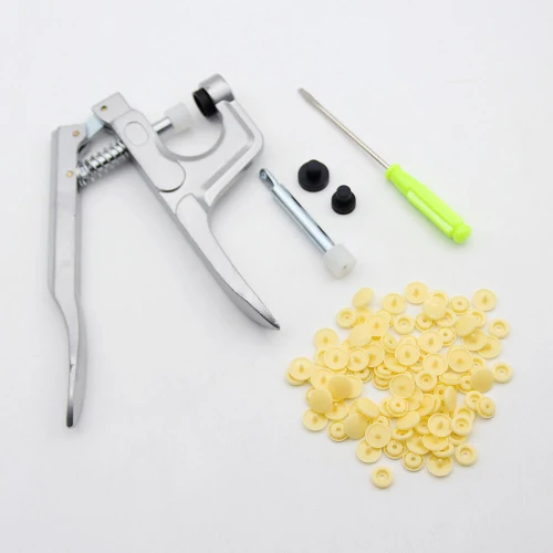 Yellow as photo U Shape Fastener Snap Pliers 150 Set T5 12mm Round Plastic Resin Buttons Fastener Press Stud Baby Clothes Machine Sewing Tools - Цвет: Yellow as photo