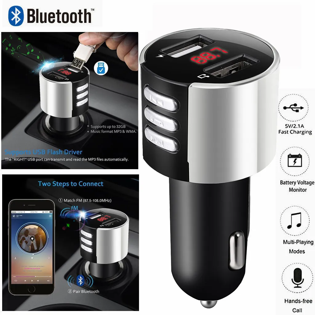 3.4A Bluetooth FM передатчик автомобильное USB зарядное устройство беспроводной радио адаптер MP3 плеер автомобильный комплект громкой связи Быстрая зарядка USB зарядное устройство