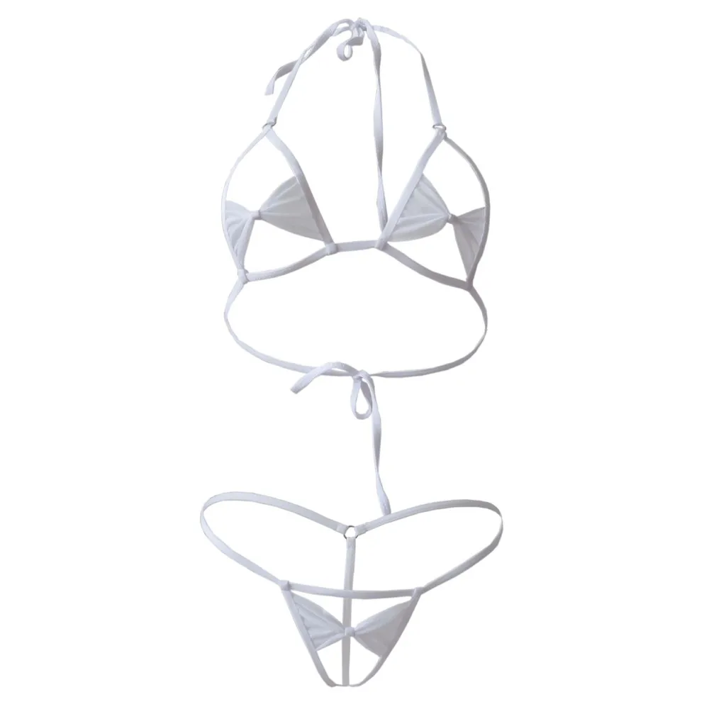 Женское открытое бикини с лосьоном прозрачное шифоновое на бретельках бантом