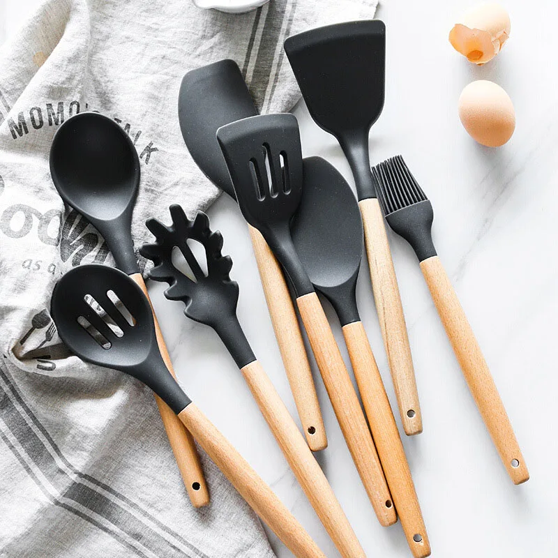 ONEUP Kitchen Utensils-Cooking Utensil 8 PiecesUtensil Set Silicone Heat-resistant With Beech Wood Spoon Nonstick Pots | Дом и сад