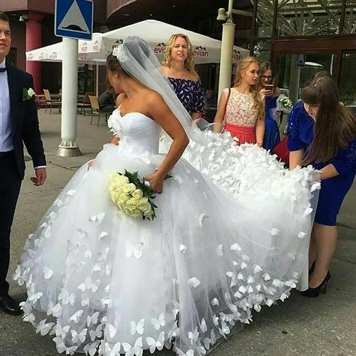 Милая vestido de noiva Романтический невесты вечерние платья, лидер продаж, платье принцессы Свадебное платье с бабочкой ручной работы свадебное платье es