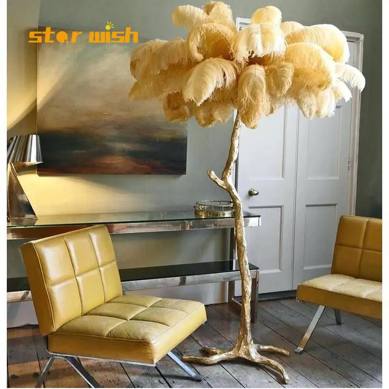 Напольный светильник в скандинавском стиле современный роскошный с перьями и