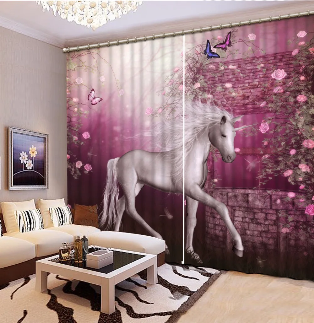 

Custom Curtain Blackout Curtain Fabric White Horse On Purple Background Curtains For Bedroom Curtain For Bathroom Kitchen