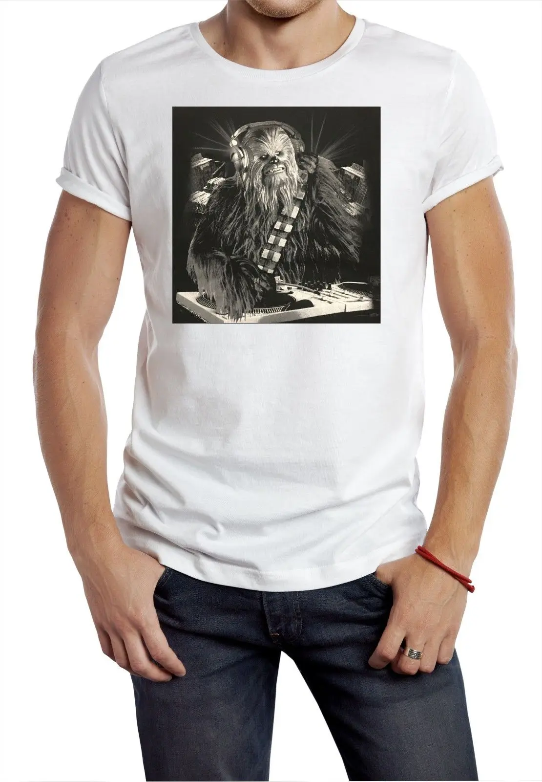 Dj Чубакка футболка Wookie Starwars фильм ретро Dude Tee White Uk Space Повседневная с