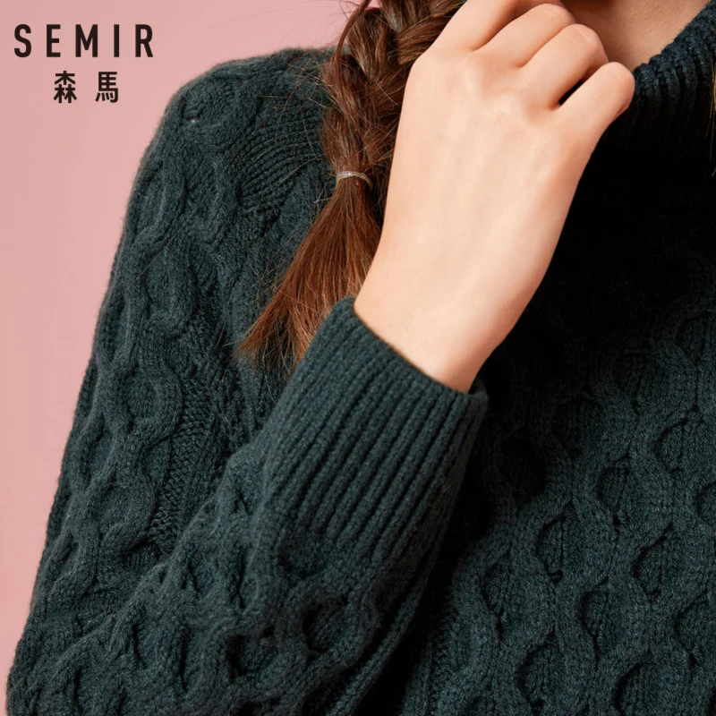 SEMIR Для женщин из смесовой шерсти закатывающиеся Свитер с воротником платье