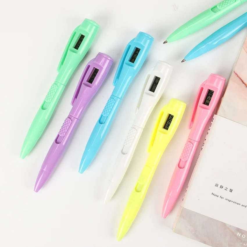 

1PC Electronic Watch Pen for Office Clock Electronic Test Ball Pen Candy Colors Creative Study Supplies Ballpoint Pen