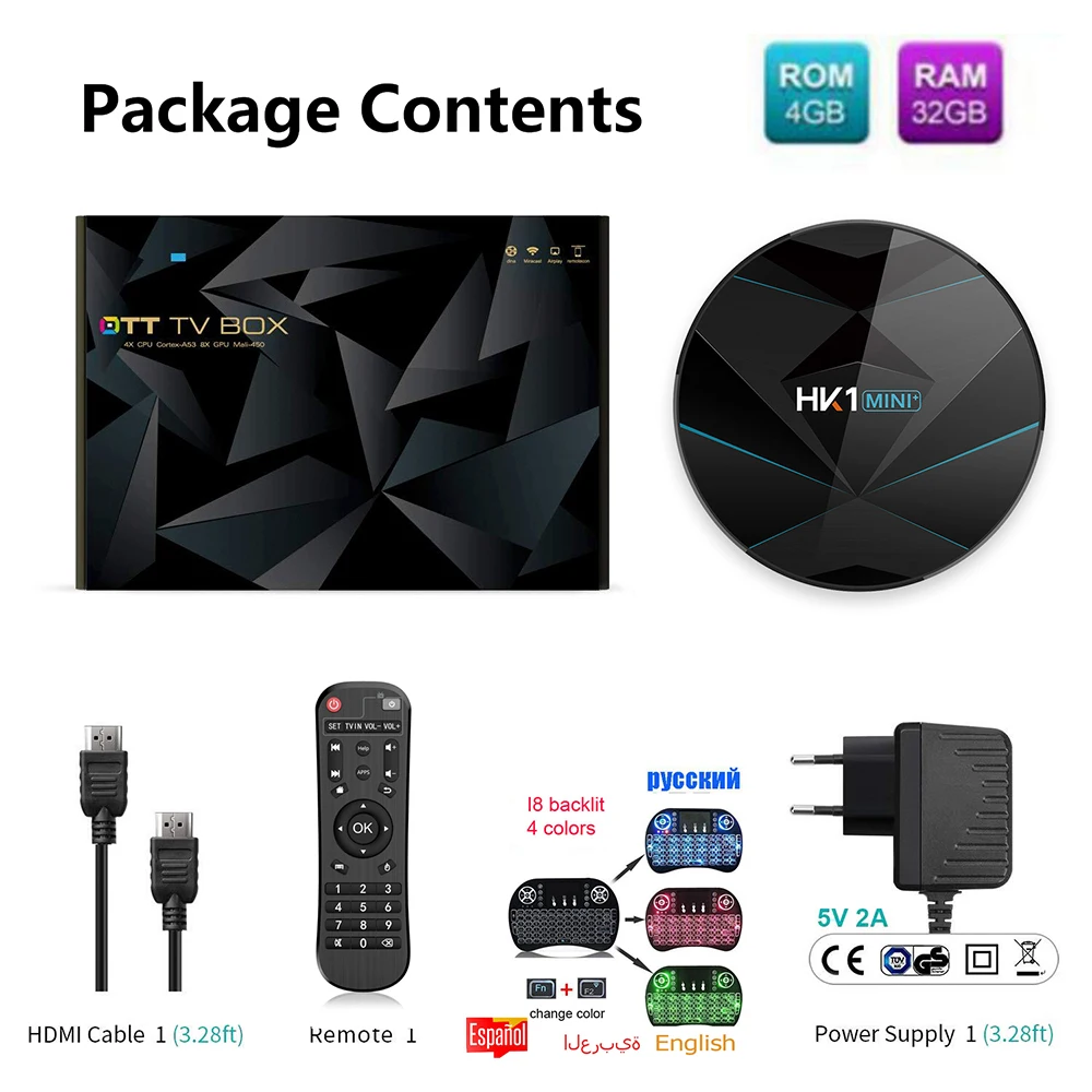 32g i8 HK1 Мини плюс Android 9,0 ТВ приставка bluetooth 2G 16G/4g 64 GB/32G RK3318 2,4G/5G wifi 4K 3D ТВ приставка опционально air mouse t95 max - Цвет: 32g i8