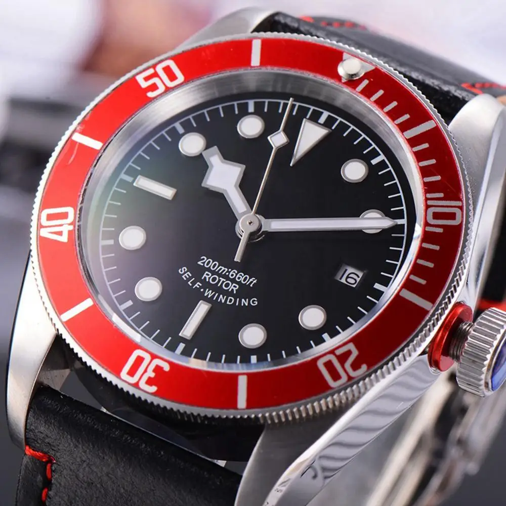 Топ бренд corgeut автоматические часы мужские водонепроницаемые спортивные кожаные