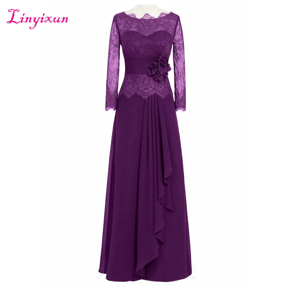 Женское шифоновое платье Linyixun для матери невесты с аппликацией и длинным рукавом