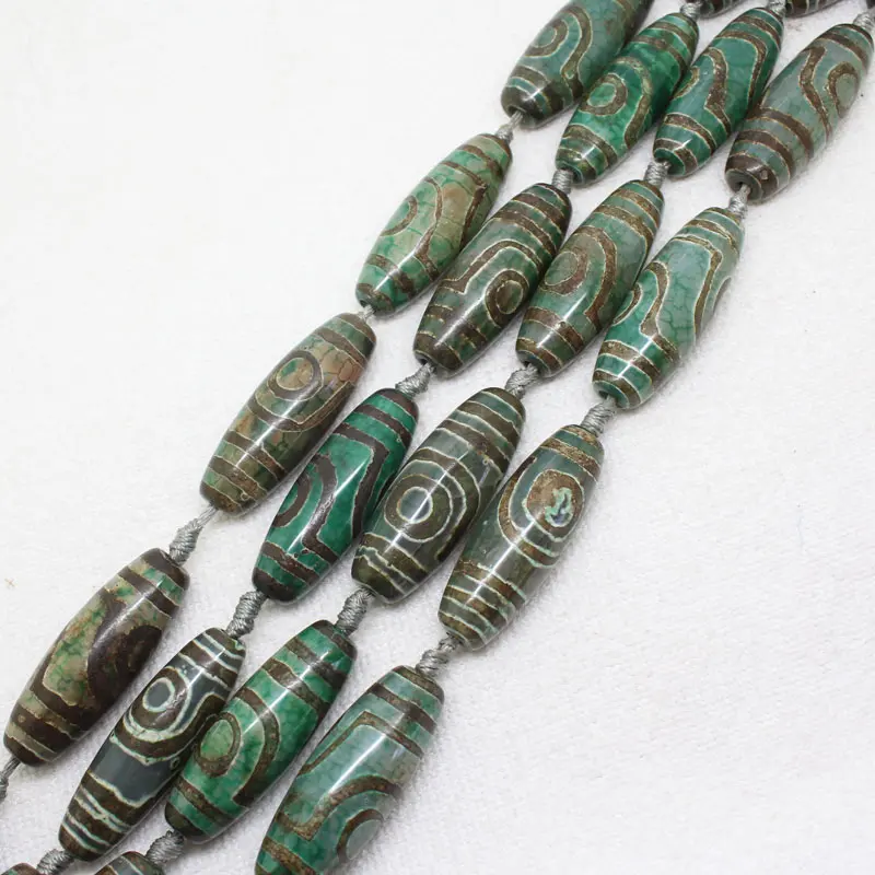 

14x40mm Green Tibetan Stone Dzi Eyes Agates DIY Oval Egg shape Loose Beads 6Pcs