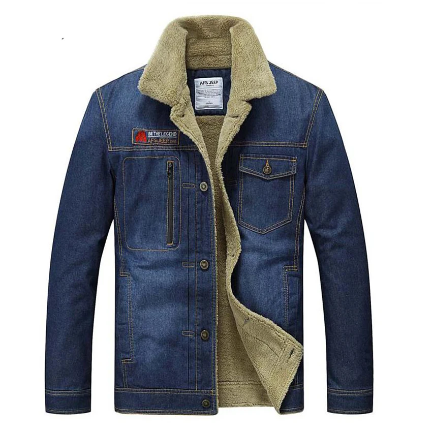 Brand Afs Jeep Winter Lapel Thick Warm Men's Tops High-Quality Velvet Denim Jacket Large Size Men Casual Coat | Мужская одежда