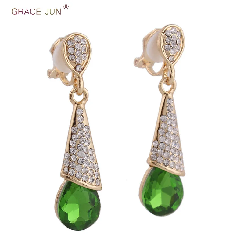 Boucles d'oreilles longues en cristal  12 couleurs disponibles  strass  Clip Non percé pour femmes