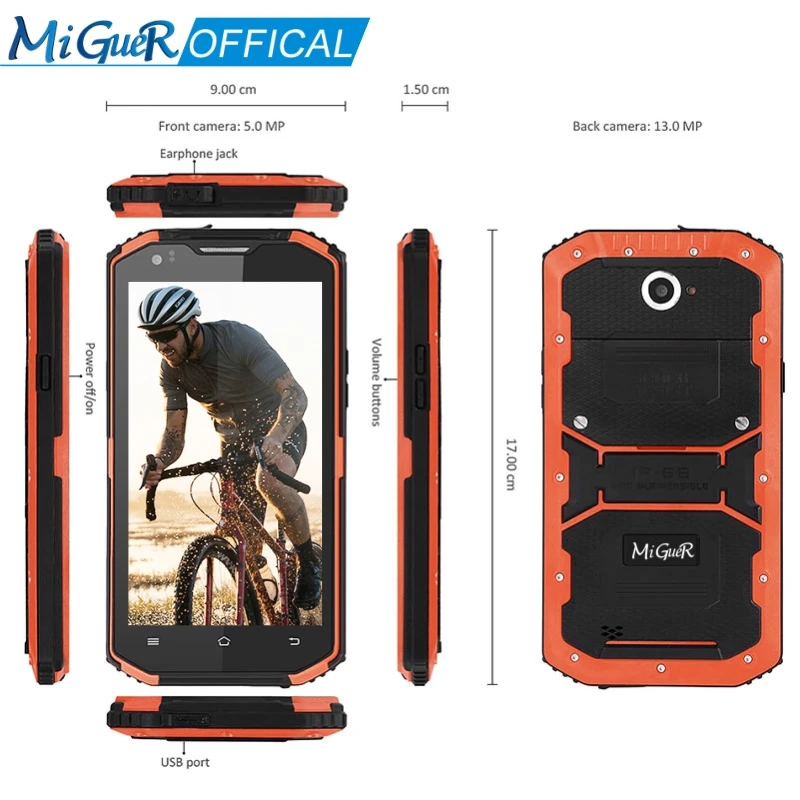 MiGueR A8 IP68 водонепроницаемый мобильный телефон 5 &quotHD 2 Гб ОЗУ 16 ПЗУ MTK6735