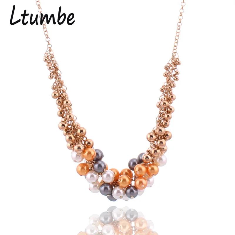 Женское колье из искусственного жемчуга Ltumbe ожерелье с цветными бусинами для