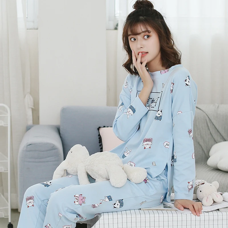 2019 удобный высококачественный хлопковый женский пижамный комплект m-xxl W6002 |