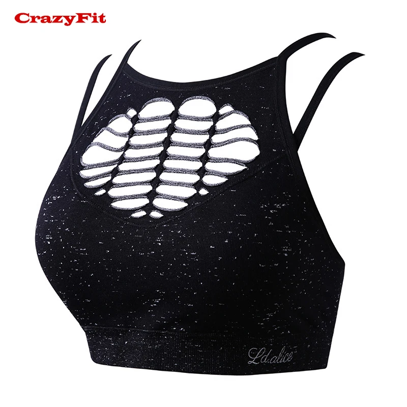 Женский спортивный бюстгальтер CrazyFit черное компрессионное нижнее белье для