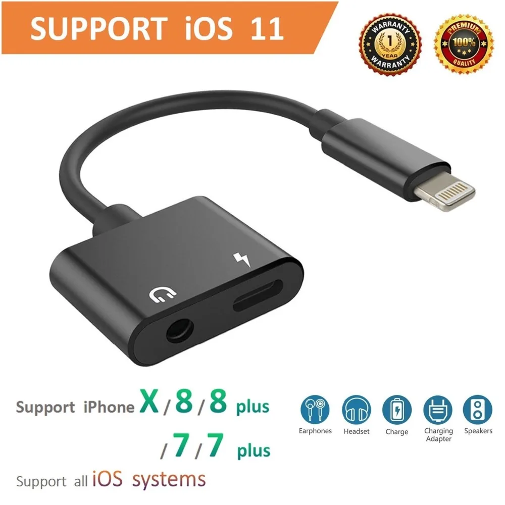 2 в 1 адаптер для наушников Lightning/3 5 мм Aux iphone 7 / 8 X plus (Поддержка iOS 10 3 11) - купить по
