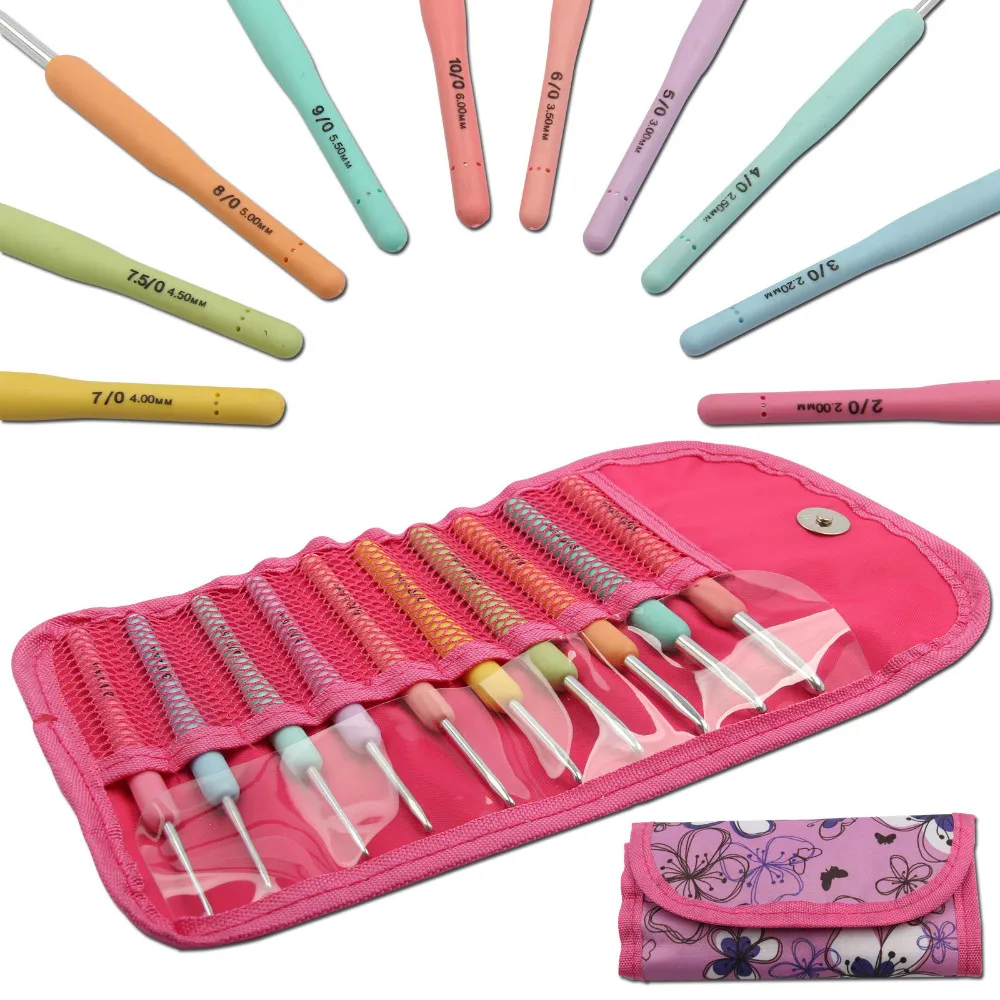 Набор из 10 алюминиевых крючков для вязания крючком многоцветные мягкие