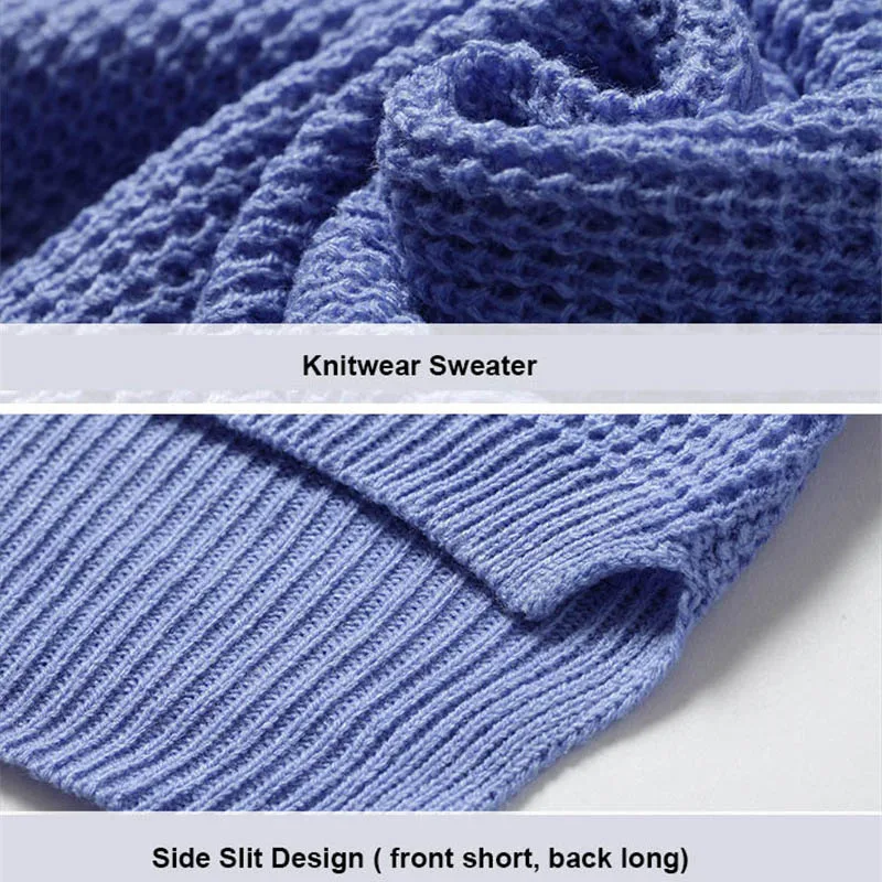 Women Autumn Knitwear Sweater O-Neck Long Sleeve Shirt Solid Casual Knit Pullovers Side Slits Large Size Sweaters | Женская одежда