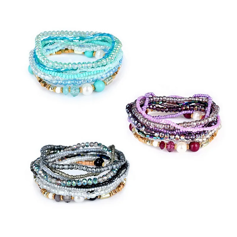 Kittenup 4 Color Bohemian Crystal Colorful Stretch Bead Multilayer Bracelets for Women Fashion Boho Jewelry | Украшения и