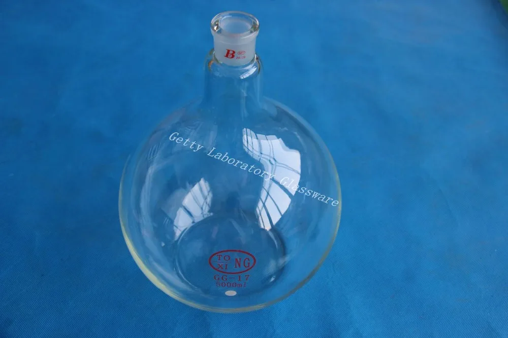 5л (5000 мл) плоская Нижняя колба одинарная шея тяжелая стена 24/29 суставов |