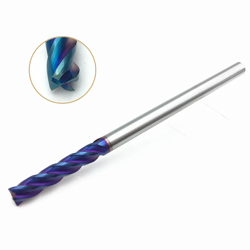 

6mm End Mill Extra Long 100mm HRC65 4Flute D6*100L Solid Carbide Fat End Mills Straight Shank Blue Coated Milling Cutter Tool