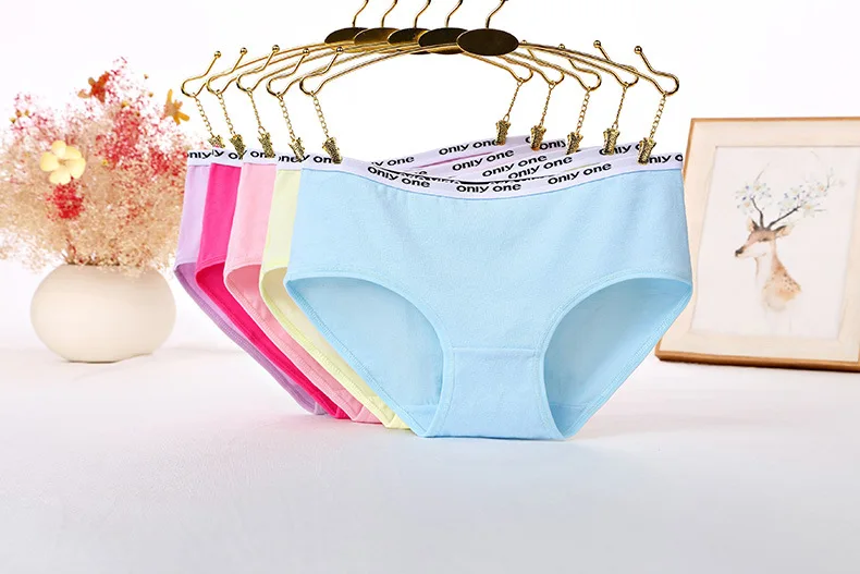 

Jian Peng cotton printing letter Underwear Women simple solid color Briefs Panties Breathable underpants wtih M XL size