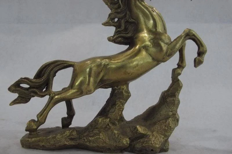 Китайский классический латунный медный резной лошадиный галоп Статуэтка фэншуй