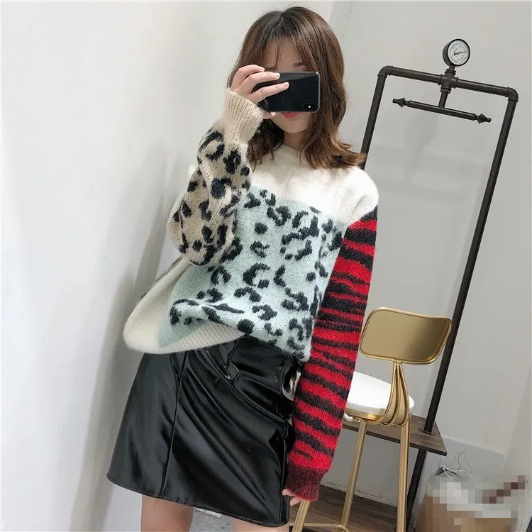 Женский трикотажный свитер с круглым вырезом длинным рукавом | Женская одежда