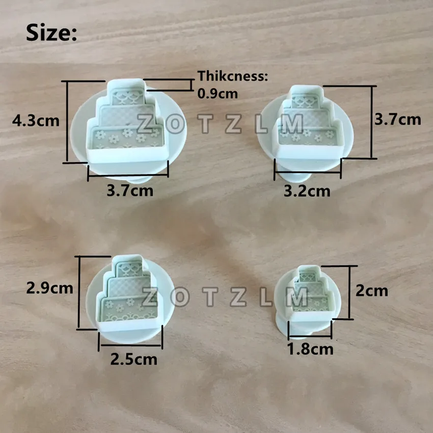 4 шт./лот 3D формы торта пластиковый набор резаков для печенья помадные шоколадные
