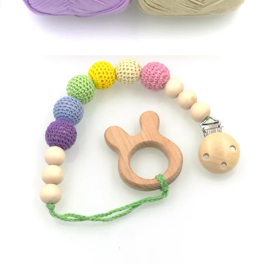 Пастель вязаные бусы Радуга Соска Клип Держатель Деревянный Банни Формы бука