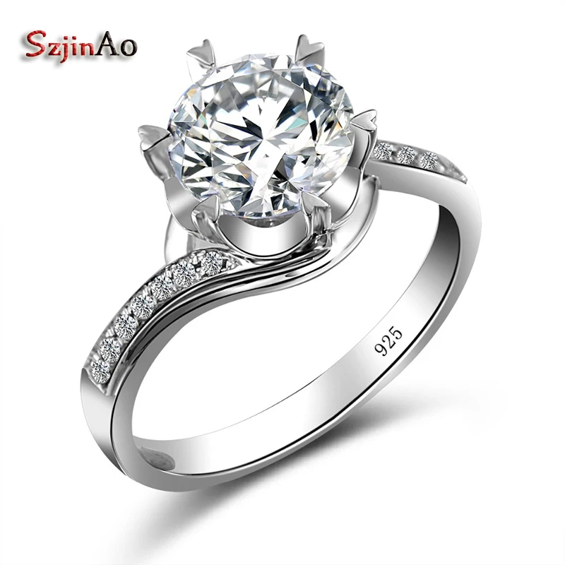 Szjinao Solitaire романтическое белое золото цвет стерлингового серебра 925 кольцо кристалл свадебные ювелирные изделия кольца для женщин bijoux femme