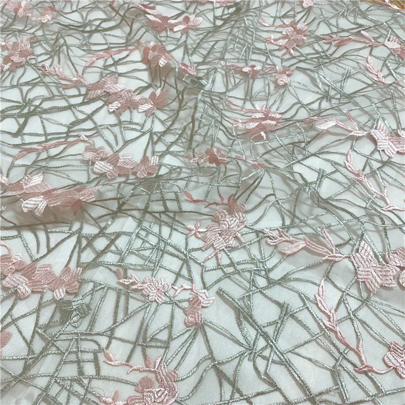 Платье из тюля с цветочной вышивкой розовая и серая кружевная ткань для платья 1
