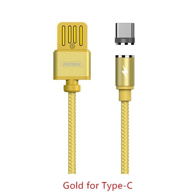 Gold for Type-c Remax Магнитный кабель для передачи данных 2.1A кабель для быстрой зарядки со светодиодный светильник для Xiaomi samsung huawei для iPhone 6 7 8 X XS - Цвет: Gold for Type-c
