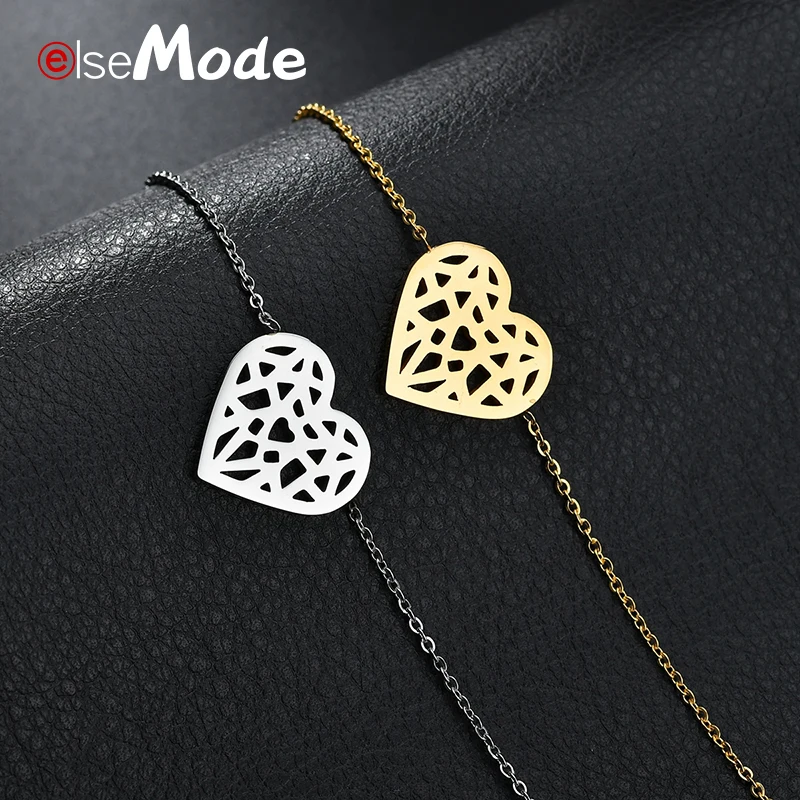 Женский браслет из нержавеющей стали ELSEMODE золотого цвета с полым сердцем