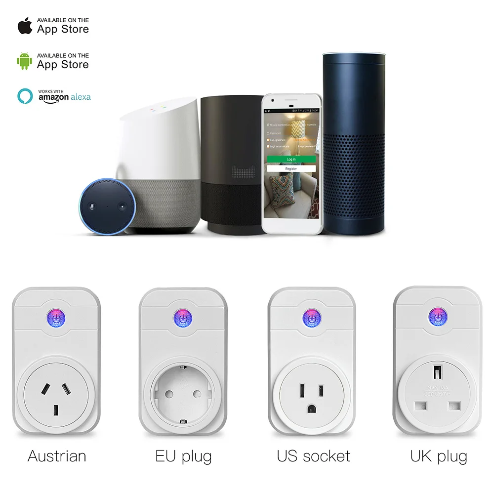 Rdxone WI-FI смарт-розетка и Штепсель по стандарту ЕС 10A дистанционного Управление умный переключатель времени работы для Amazon Alexa/Google Assistant