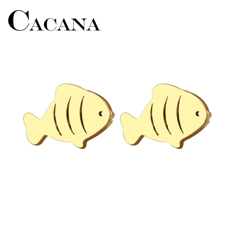 Женские и мужские сережки-гвоздики CACANA из нержавеющей стали золотистого