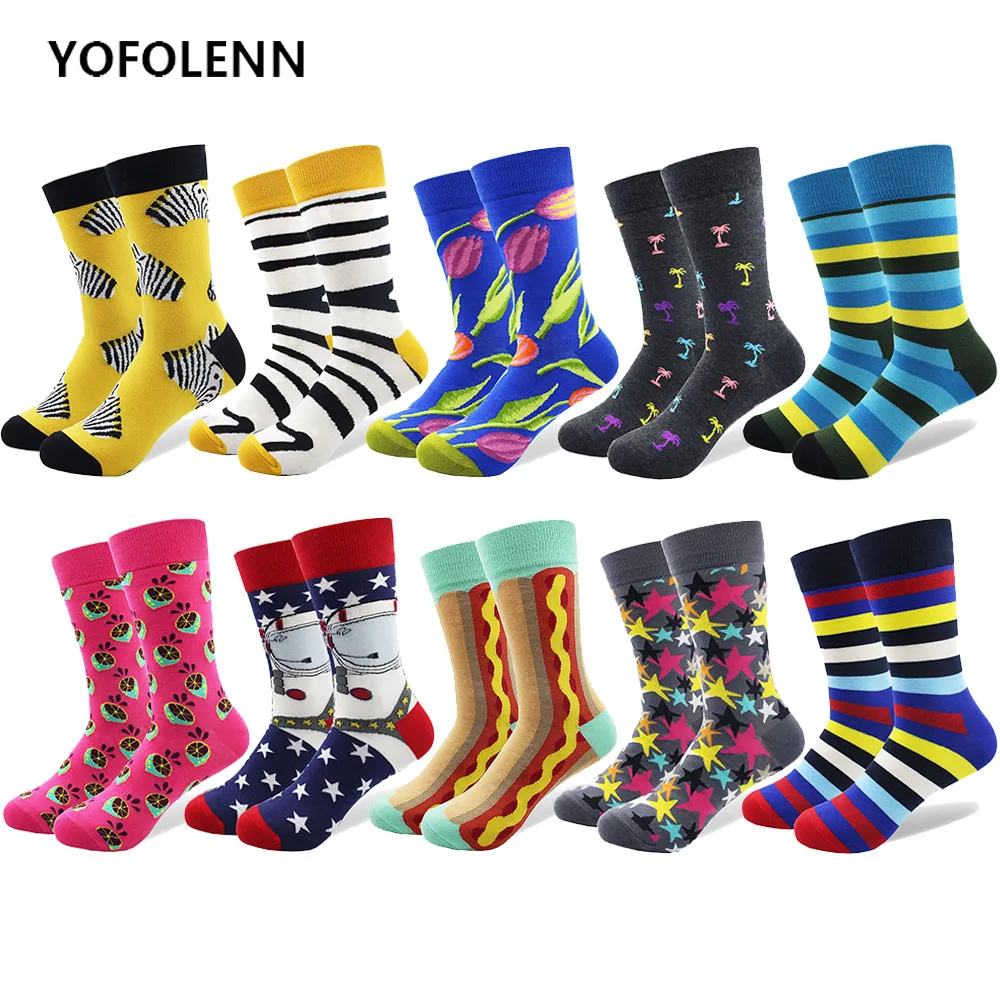 10 пара/лот мужские хлопковые носки полосатые Разноцветные с принтом зебры