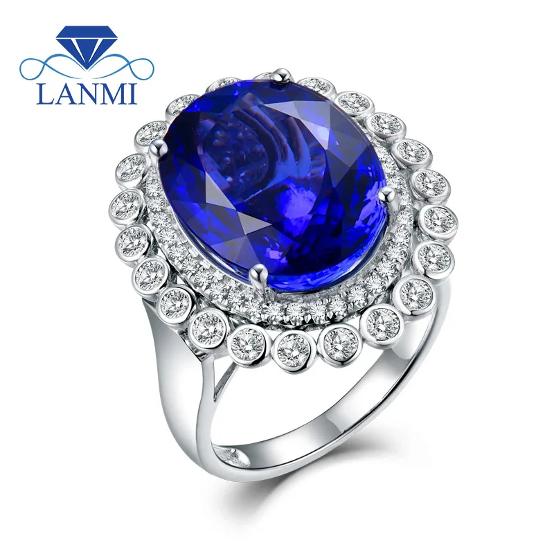 White Gold Танзанит кольцо для женщин двойного назначения кулон 18 к большой натуральный танзанит драгоценный камень Подлинные Бриллианты Экстравагантное Кольцо Бесконечность любовь - Цвет камня: White Gold