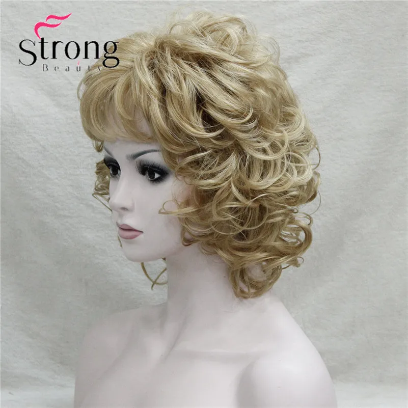 StrongBeauty короткий Мягкий Лохматый слоистый блонд микс полный синтетический парик вьющиеся женские парики