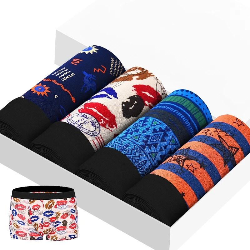 4pcs/lot Men Underwear Boxer Men Modal Comfort Calzoncillos Breathable Shorts Boxer Hombre Pants Underpants Vetement Homme - Цвет: Flaming Red Lips