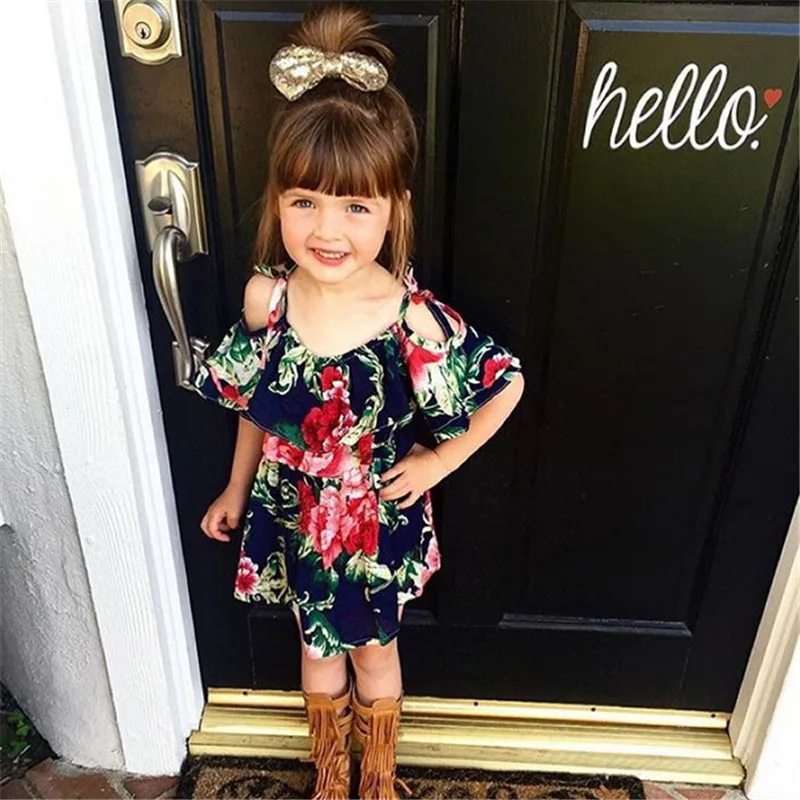 Платье с открытыми плечами для маленьких девочек летнее платье широким цветком