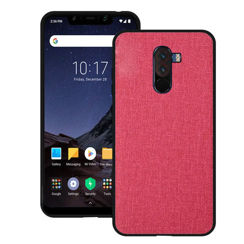 red Чехол для Xiaomi Pocophone f1 Edition, тканевый жесткий чехол из поликарбоната, роскошный кожаный чехол в стиле ретро, мягкий чехол из ТПУ для Pocophone F1 poco F1 - Цвет: red