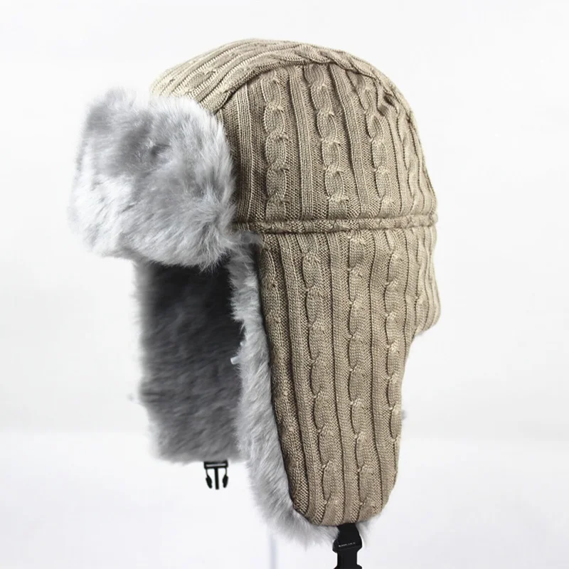 

Wuaumx Winter Bomber Hat Russian Hat Men earflaps cap Protect Warm Thicken Bomber Hat For Women Woolen Ear Protection Bonnet Cap