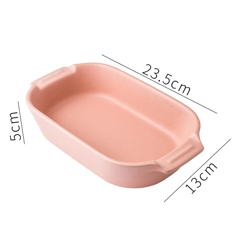 pink baking tray 5 цветов, керамическая бинауральная прямоугольная тарелка для сыра, противень для выпечки, тарелка для западных блюд, миска для духовки, высокая температура 600C - Цвет: pink baking tray
