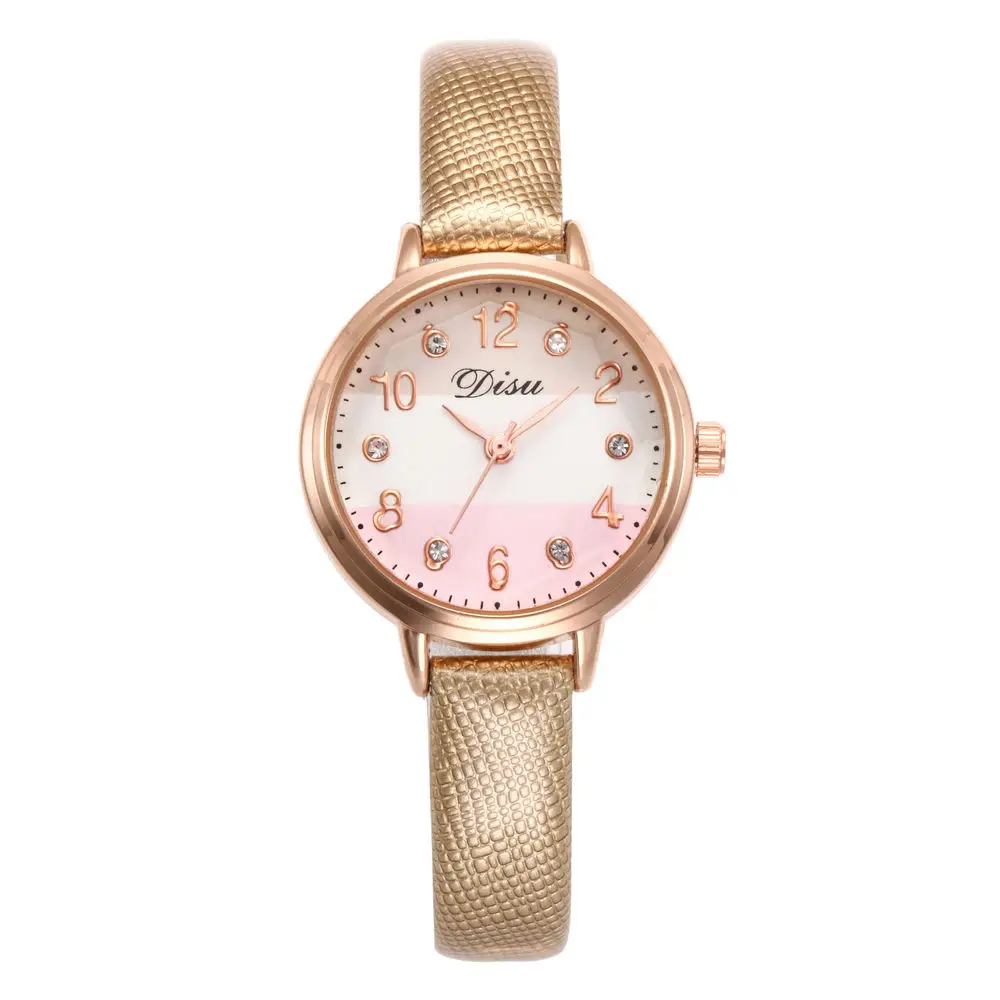 Новые Модные Простые кварцевые женские часы с бриллиантами и кожаным