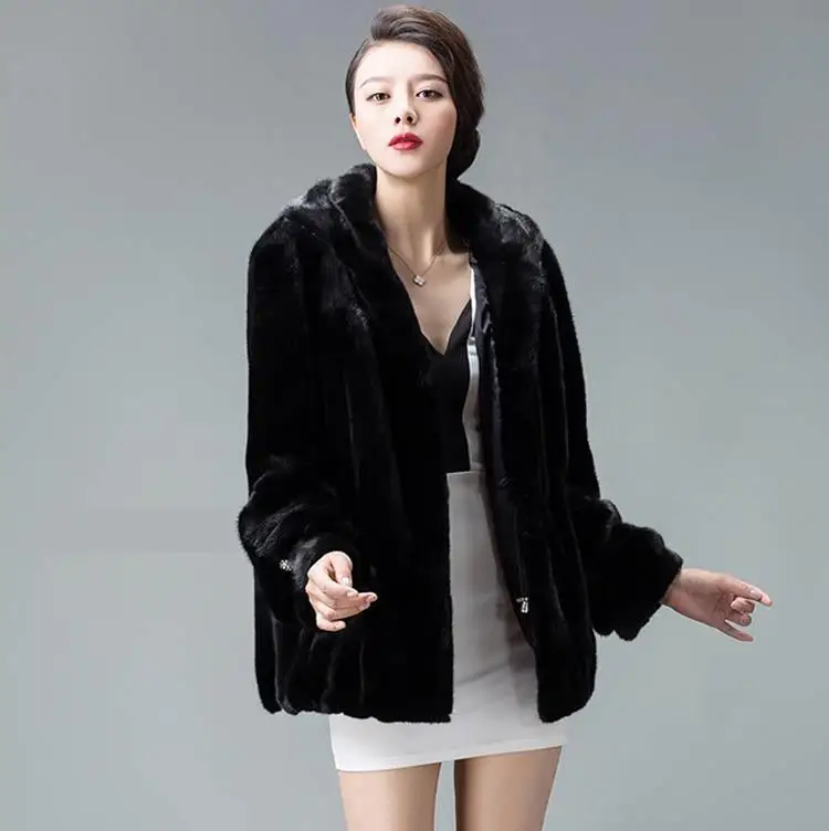 Меховая куртка Для женщин новый черный Мех животных пальто Повседневное модные